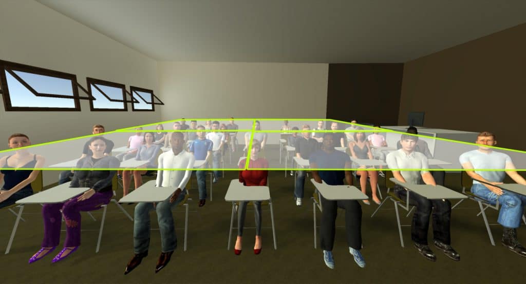 A classroom is divided into four (4) zones for divide and conquer eye contact method.