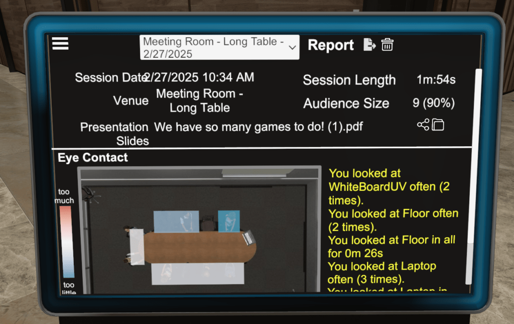 Public speaking training feedback